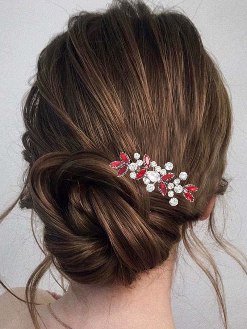 Catery Rhinestone Bride Wedding Hair Comb Red Crystal Side Comb Bridal Hair Piece Clips Headpiece Bridesmaid Hair Accessories for Women and Girls - Image 5